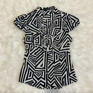 Y2K Vtg Retro Zebra Print Express Ruffle Button Down Blouse xs